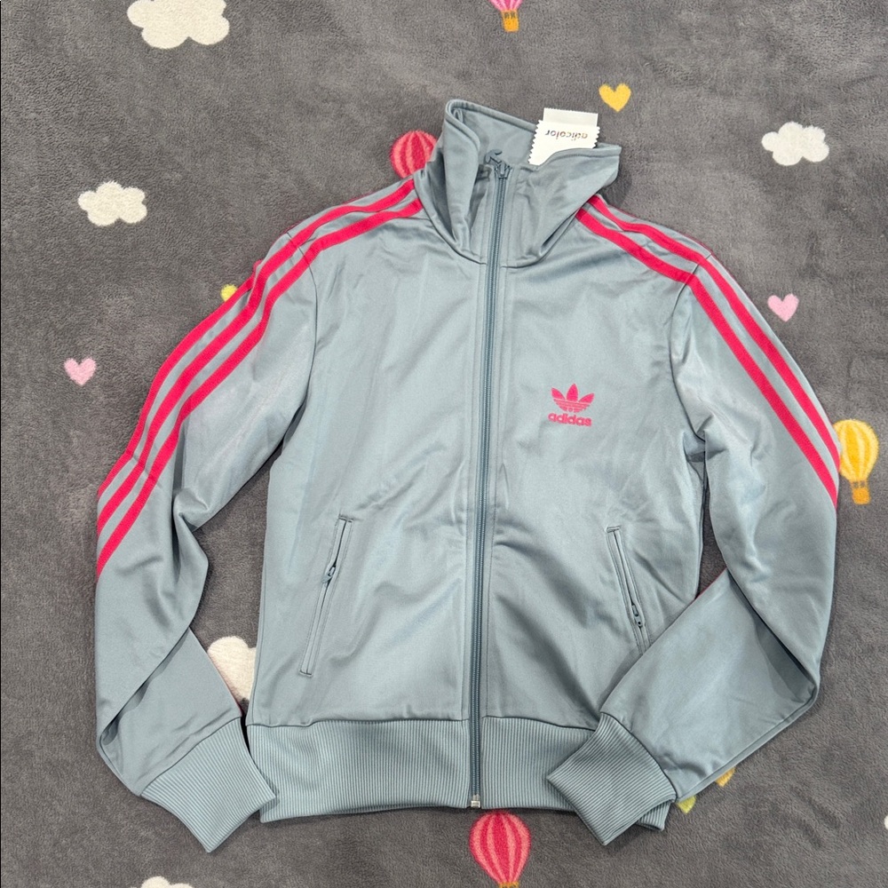 Adidas Gray Jacket and pants with Pink Stripes